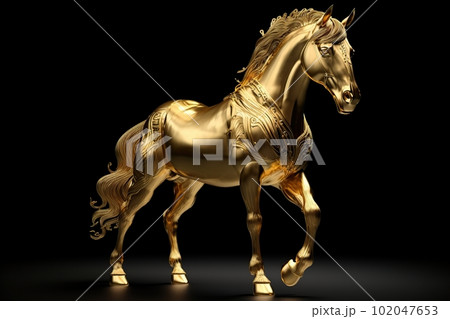 Golden figure of a horse made with generative AI Golden figure of a horse made with generative AI 102047653