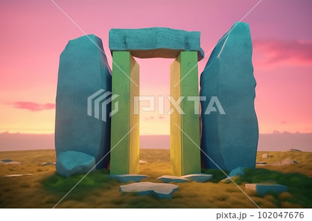 Stone arch in the background of the landscape made with generative AI 102047676