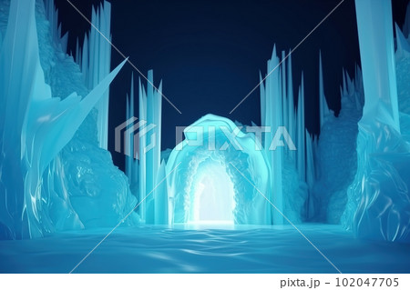 Blue ice cave covered with snow and flooded with light made with generative AI Blue ice cave covered with snow and flooded with light made with generative AI 102047705