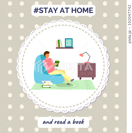 Stay at home and read book, guy reading interesting literature, man s leisure during quarantine Stay at home and read book, guy reading interesting literature, man s leisure during quarantine 102047742