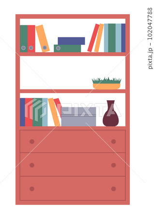 Wooden cabinet, cupboard or rack with shelves, drawers with handles, office or home furniture Wooden cabinet, cupboard or rack with shelves, drawers with handles, office or home furniture 102047788