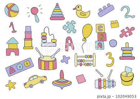 Vector set of children's educational toys in the doodle style. Vector set of children's educational toys in the doodle style. 102049053
