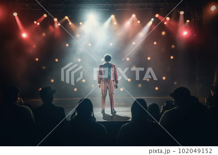 Fictional clown on stage under spotlights made with generative AI 102049152