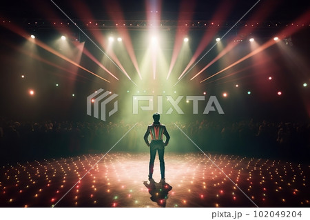 Fictional clown on stage under spotlights made with generative AI Fictional clown on stage under spotlights made with generative AI 102049204