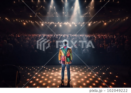 Fictional clown on stage under spotlights made with generative AI 102049222