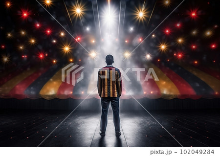 Fictional clown on stage under spotlights made with generative AI Fictional clown on stage under spotlights made with generative AI 102049284