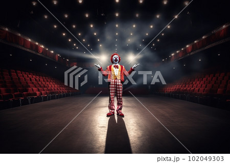 Fictional clown on stage under spotlights made with generative AI 102049303