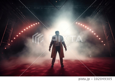 Fictional clown on stage under spotlights made with generative AI 102049305