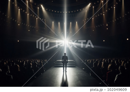 Fictional man musician on the stage in the light of spotlights made with generative AI 102049609