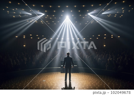 Fictional man musician on the stage in the light of spotlights made with generative AI 102049678