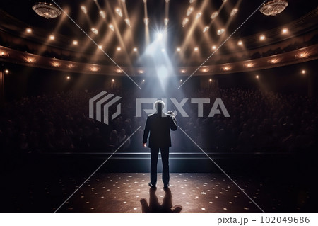 Fictional man musician on the stage in the light of spotlights made with generative AI 102049686