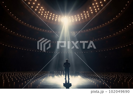 Fictional man musician on the stage in the light of spotlights made with generative AI 102049690