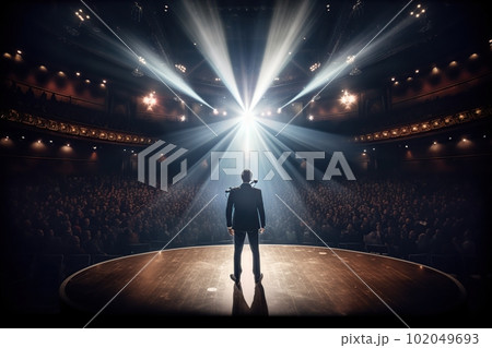 Fictional man musician on the stage in the light of spotlights made with generative AI 102049693