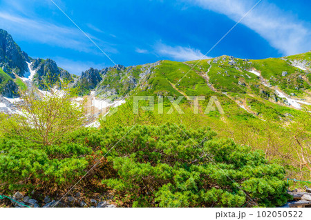 【初夏素材】千畳敷カールの登山風景【長野県】 102050522