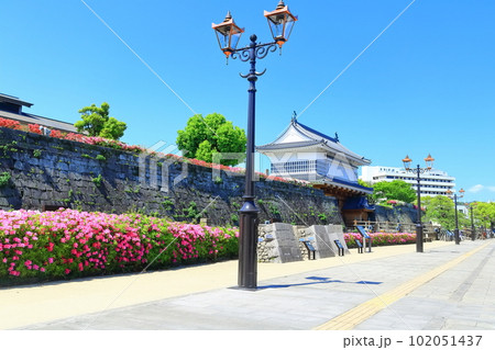 【鹿児島県】晴天の鶴丸城跡(御楼門)鹿児島城跡 【鹿児島県】晴天の鶴丸城跡(御楼門)鹿児島城跡 102051437