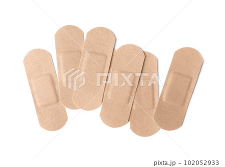 Medical sticking plasters isolated on white. First aid item 102052933