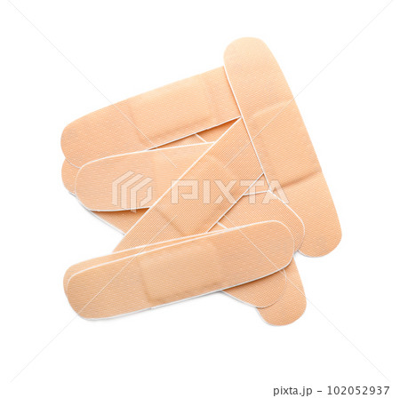 Medical sticking plasters isolated on white. First aid item 102052937