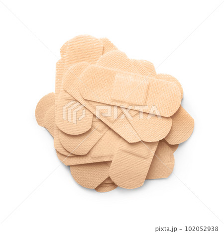 Medical sticking plasters isolated on white. First aid item 102052938