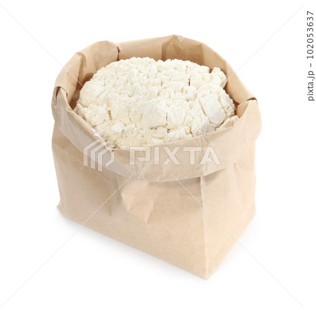 Organic flour in paper bag isolated on white Organic flour in paper bag isolated on white 102053637