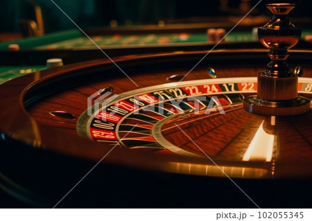 Close up of roulette wheel spinning. Generative Ai 102055345