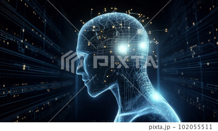 Artificial intelligence technology, revolutionized interact with machines. Machine learning and Deep data mining for big amount od data processing. Concept Future Technology. Generative AI 102055511