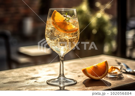 A bubbly, summer spritz, featuring a mixture of prosecco, aperitif, and a splash of soda water. Generative AI A bubbly, summer spritz, featuring a mixture of prosecco, aperitif, and a splash of soda water. Generative AI 102056884