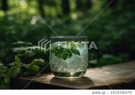 A refreshing cocktail, showcasing a botanical gin-based drink, garnished with fresh herbs, such as basil or thyme, and served in a stylish, modern glass. Generative AI A refreshing cocktail, showcasing a botanical gin-based drink, garnished with fresh herbs, such as basil or thyme, and served in a stylish, modern glass. Generative AI 102056979