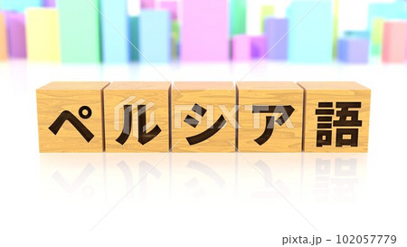 ペルシア語という言語名が印字された木製ブロック ペルシア語という言語名が印字された木製ブロック 102057779