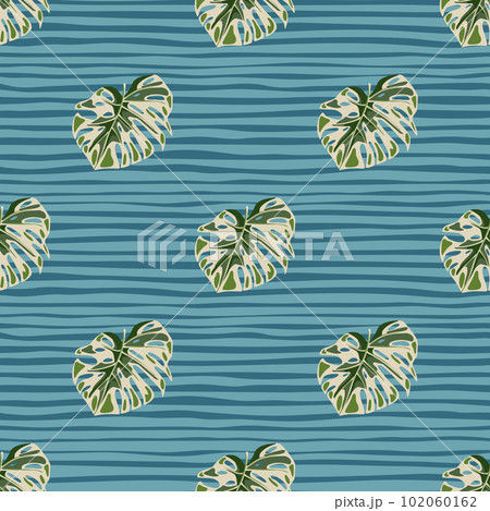 Monstera leaves seamless pattern. Exotic jungle plants endless wallpaper. Leaf background. Hawaiian rainforest floral backdrop. 102060162