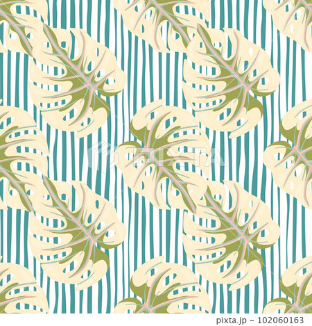 Decorative tropical leaf seamless pattern. Stylized exotic leaves background. Modern jungle plants endless wallpaper. 102060163