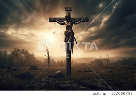 Jesus Christ on the cross made with generative AI Jesus Christ on the cross made with generative AI 102060755
