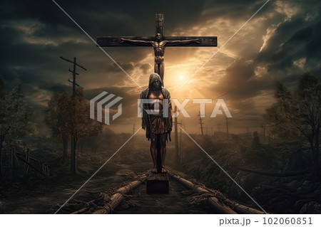 Jesus Christ on the cross made with generative AI 102060851