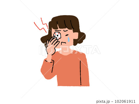 目が充血している女性 眼精疲労や目の病気に関するイラスト 目が充血している女性 眼精疲労や目の病気に関するイラスト 102061911