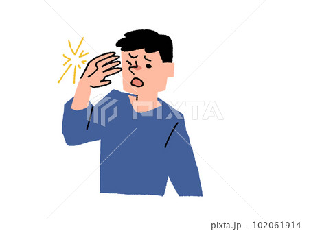 眩しさを感じる男性　眼精疲労や目の病気に関するイラスト 102061914