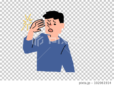 眩しさを感じる男性　眼精疲労や目の病気に関するイラスト 102061914