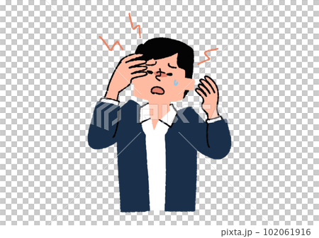A man suffering from a headache Illustration related to asthenopia and eye disease 102061916