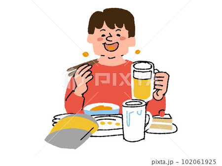 暴飲暴食をする男性 病気の治療や予防 暴飲暴食をする男性 病気の治療や予防 102061925