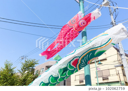 町中で棚引く鯉のぼり 町中で棚引く鯉のぼり 102062759