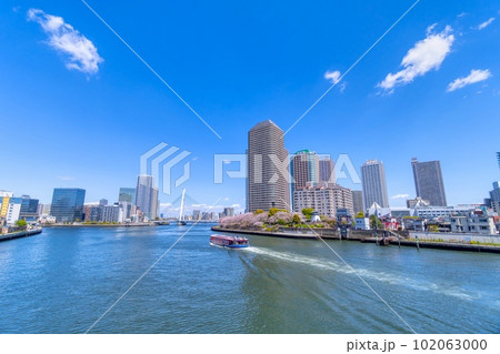 春の東京 中央大橋と隅田川の桜 春の東京 中央大橋と隅田川の桜 102063000