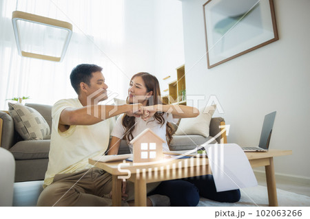 Asian couple with finance concept. Asian couple with finance concept. 102063266