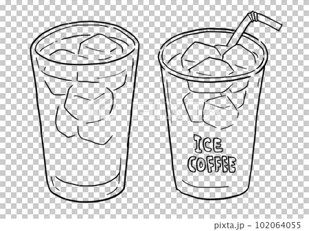 アイスコーヒー　シンプルイラスト　線画 102064055