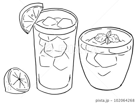 レモンティー　シンプルイラスト　線画 102064268