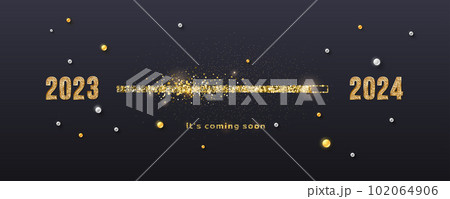 Happy New Year 2024. Banner template. Gold glittering progress bar. Coming soon new year. 102064906