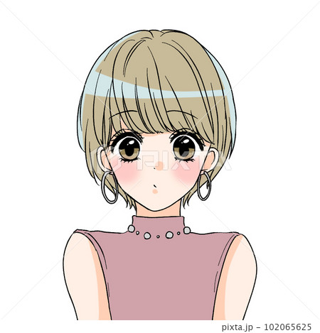 ショートカットの女性(少女漫画風)のイラスト素材 [102065625] - PIXTA