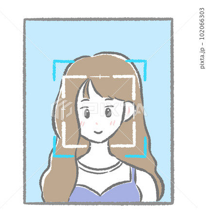 顔認証システム、顔認証をする女性 シンプルでかわいい手描きイラスト 顔認証システム、顔認証をする女性 シンプルでかわいい手描きイラスト 102066303