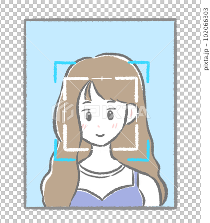 顔認証システム、顔認証をする女性 シンプルでかわいい手描きイラスト 顔認証システム、顔認証をする女性 シンプルでかわいい手描きイラスト 102066303