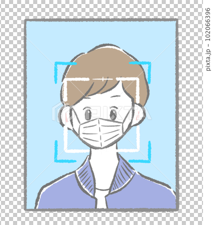 人臉認證系統,戴口罩的人進行人臉認證 簡約可愛手繪插畫 人臉認證系統,戴口罩的人進行人臉認證 簡約可愛手繪插畫 102066396
