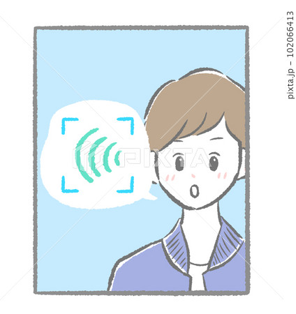 声帯認証システム、声帯認証をする男性 シンプルでかわいい手描きイラスト 声帯認証システム、声帯認証をする男性 シンプルでかわいい手描きイラスト 102066413