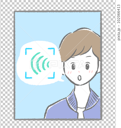 声帯認証システム、声帯認証をする男性 シンプルでかわいい手描きイラスト 声帯認証システム、声帯認証をする男性 シンプルでかわいい手描きイラスト 102066413