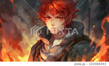 RPG風の炎を纏う若い男性キャラクター:AI作品 RPG風の炎を纏う若い男性キャラクター:AI作品 102066943
